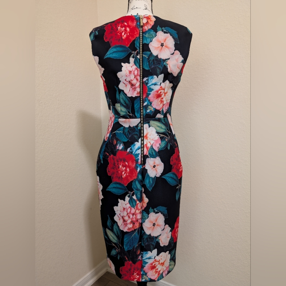 Calvin Klein Floral Sheath Sleeveless Midi Dress•Black,Red,Green,Pink•Size 4♥️🩷 - Picture 3 of 13